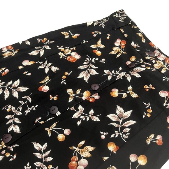 Vintage Floral Button Front Midi Skirt Black Size 00 Whimsygoth Grunge 90s Boho - Picture 4 of 8